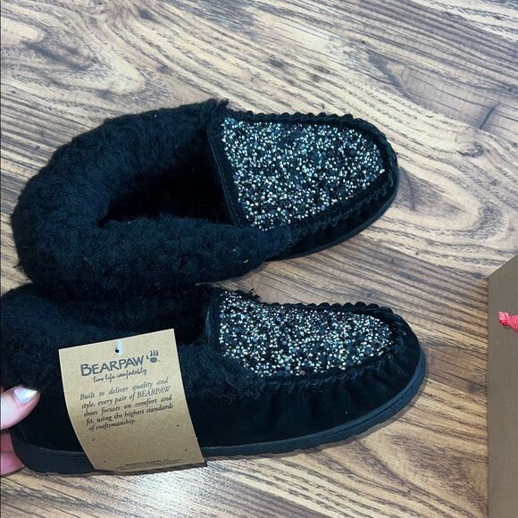 BearPaw Kids Black Slippers with Sparkle Detail - Picture 1 of 2